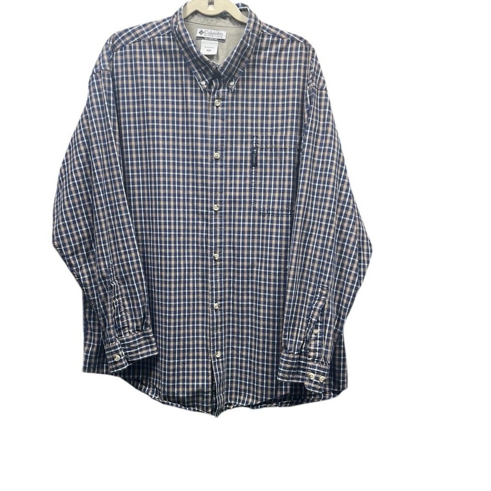 Columbia Sportswear Company Men's Plaid Blue Brown Dress Shirt‎ Size 2X